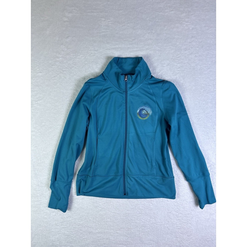 Champion Womens Athletic Jacket LG Zip Pockets Thumbholes Teal Blue Lightweight